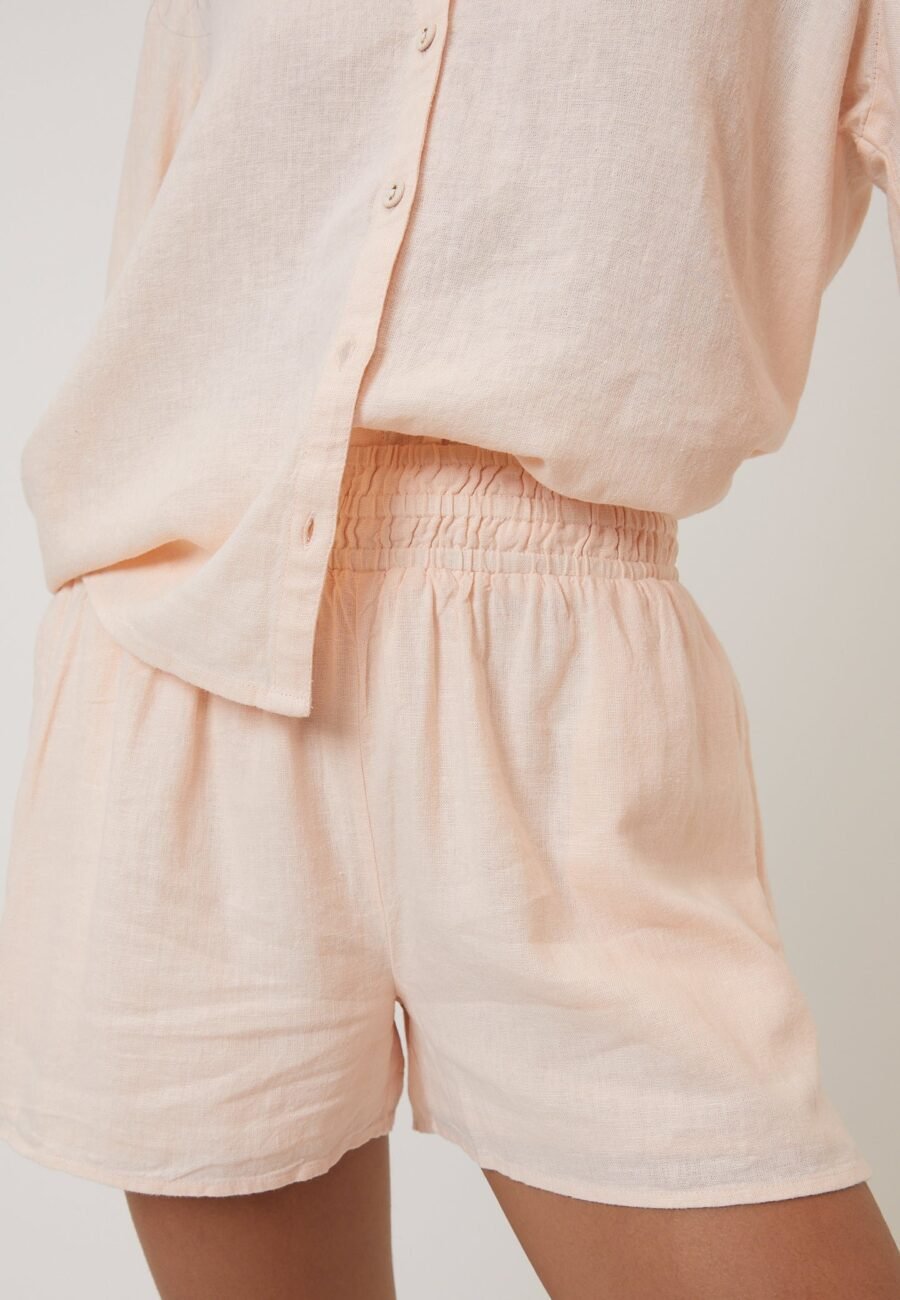 Peach Linen-Blend Elasticated Waist Shorts