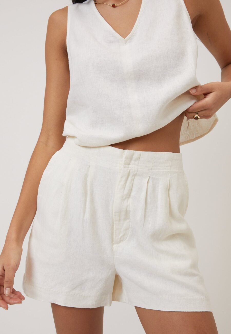 Cream Linen-Blend Shorts
