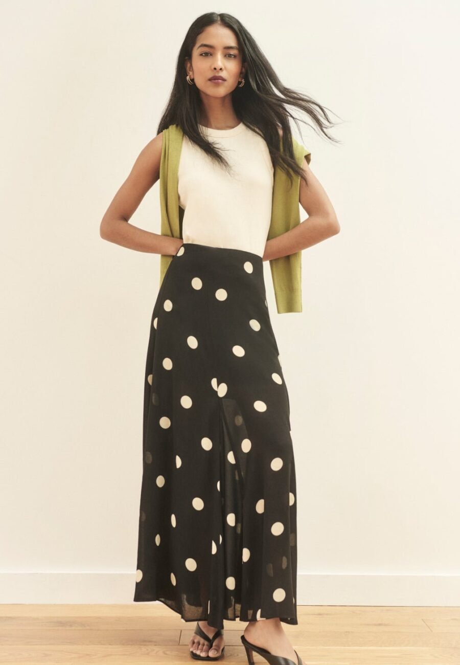 Black and Cream Polka Dot Selene Maxi Skirt