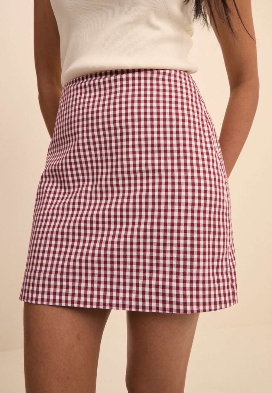 Burgundy Gingham Claudia Mini Skirt