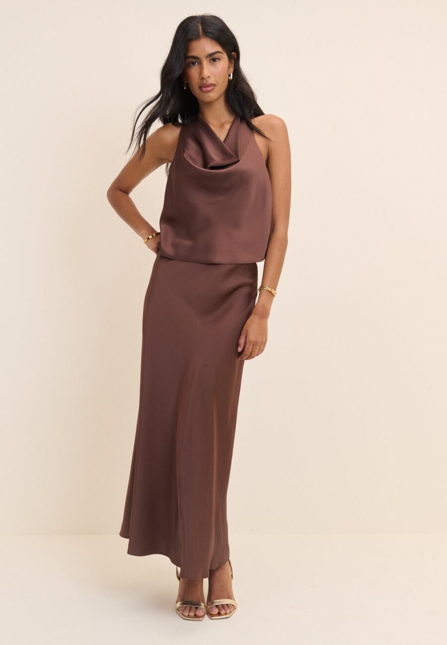 Brown Satin Slip Maxi Skirt