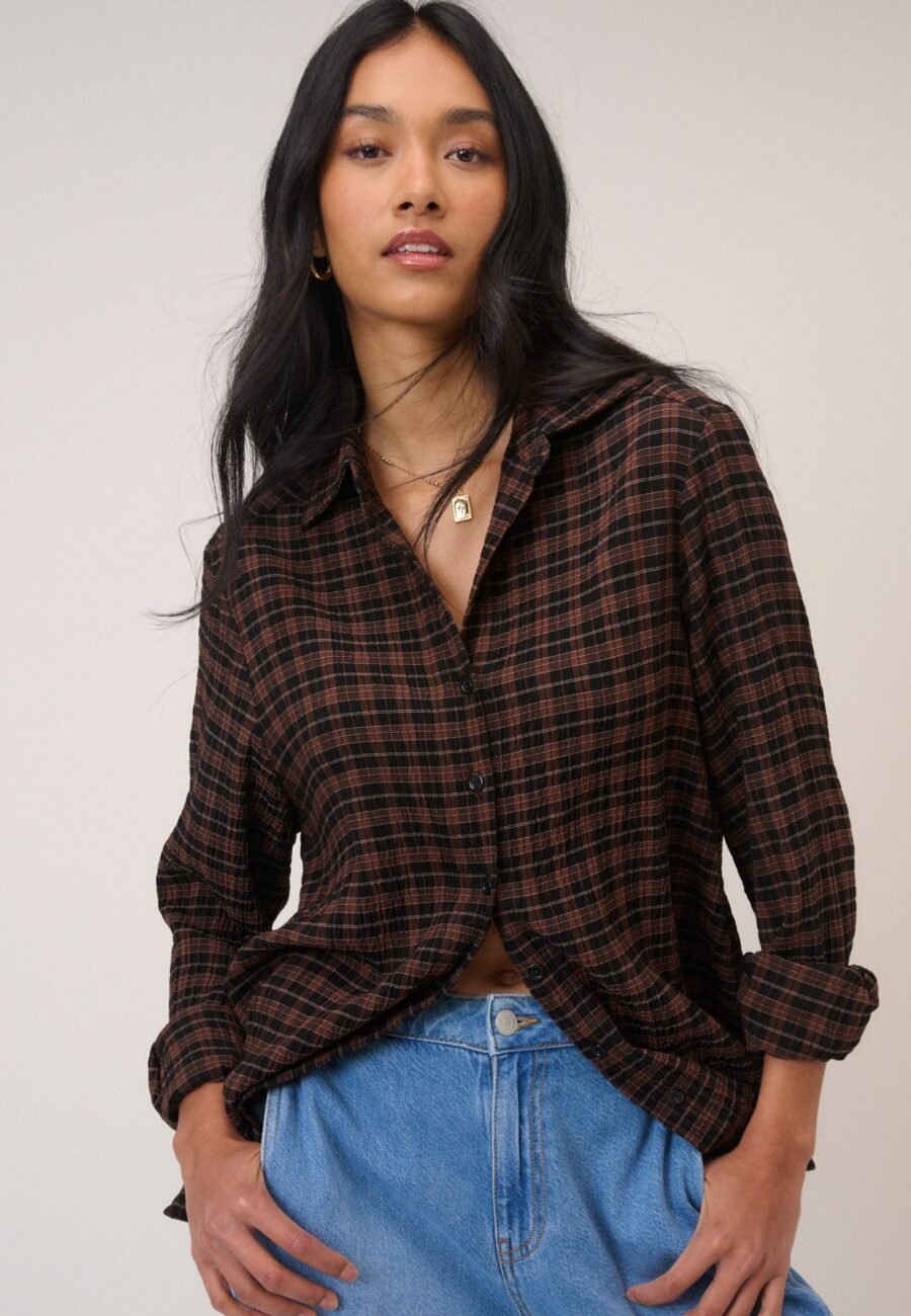 Brown And Black Check Shirt