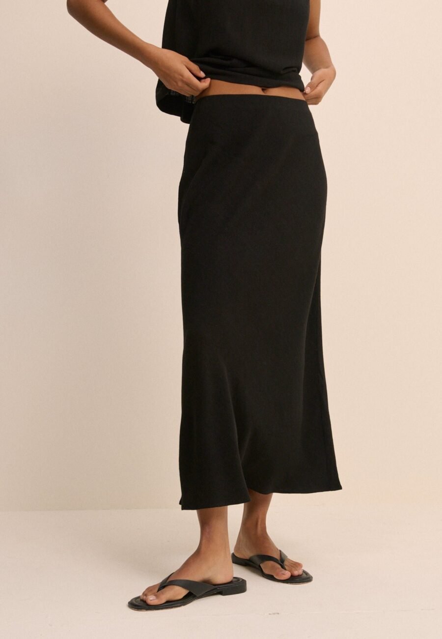 Black Mila Midi Slip Skirt