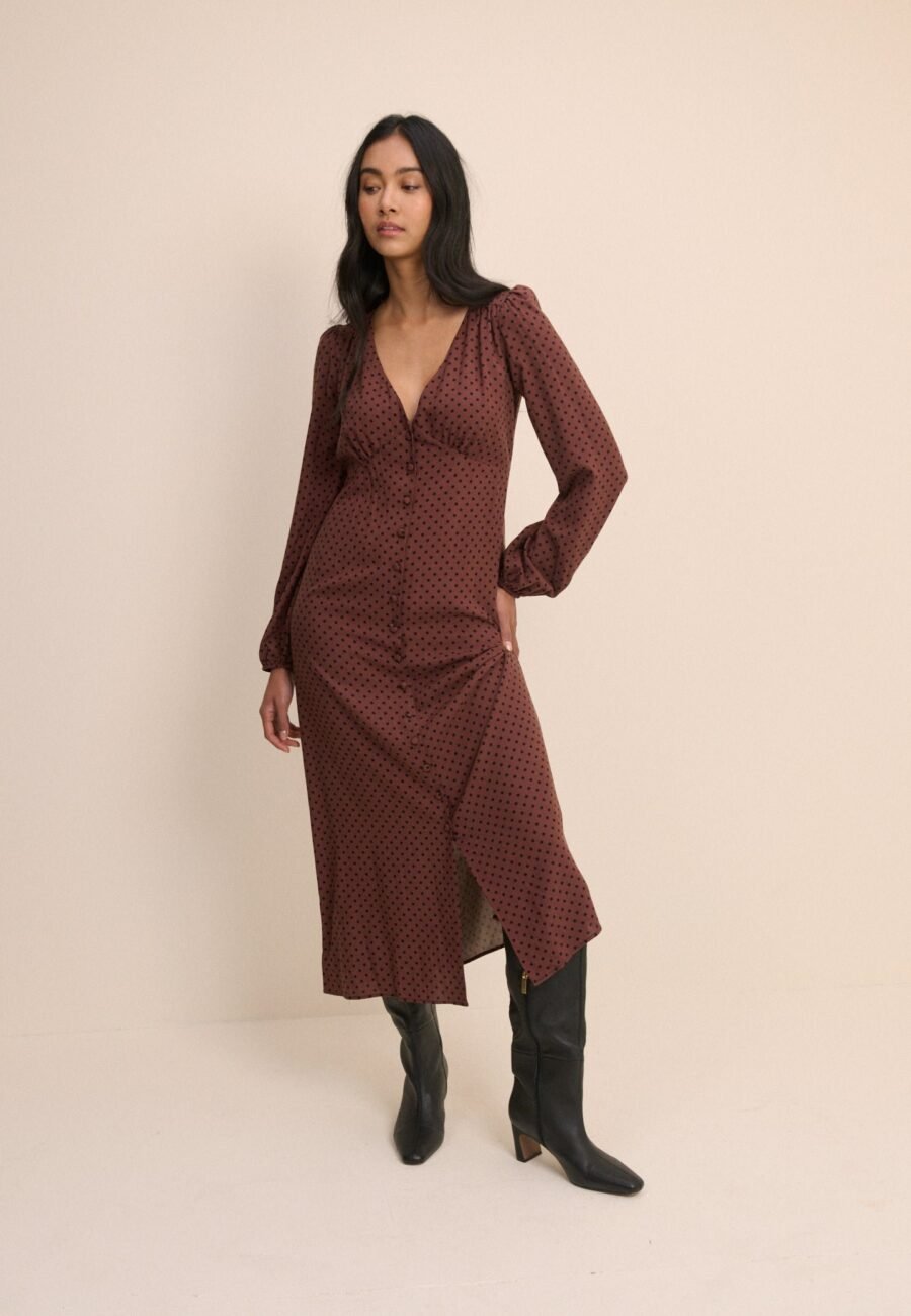 Brown Polka Dot Kennedy Midi Dress