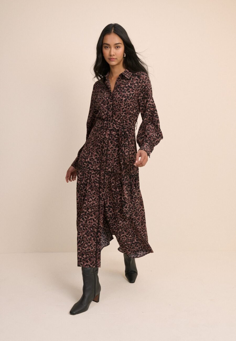 Brown Leopard Print Brooklyn Shirt Midi Dress