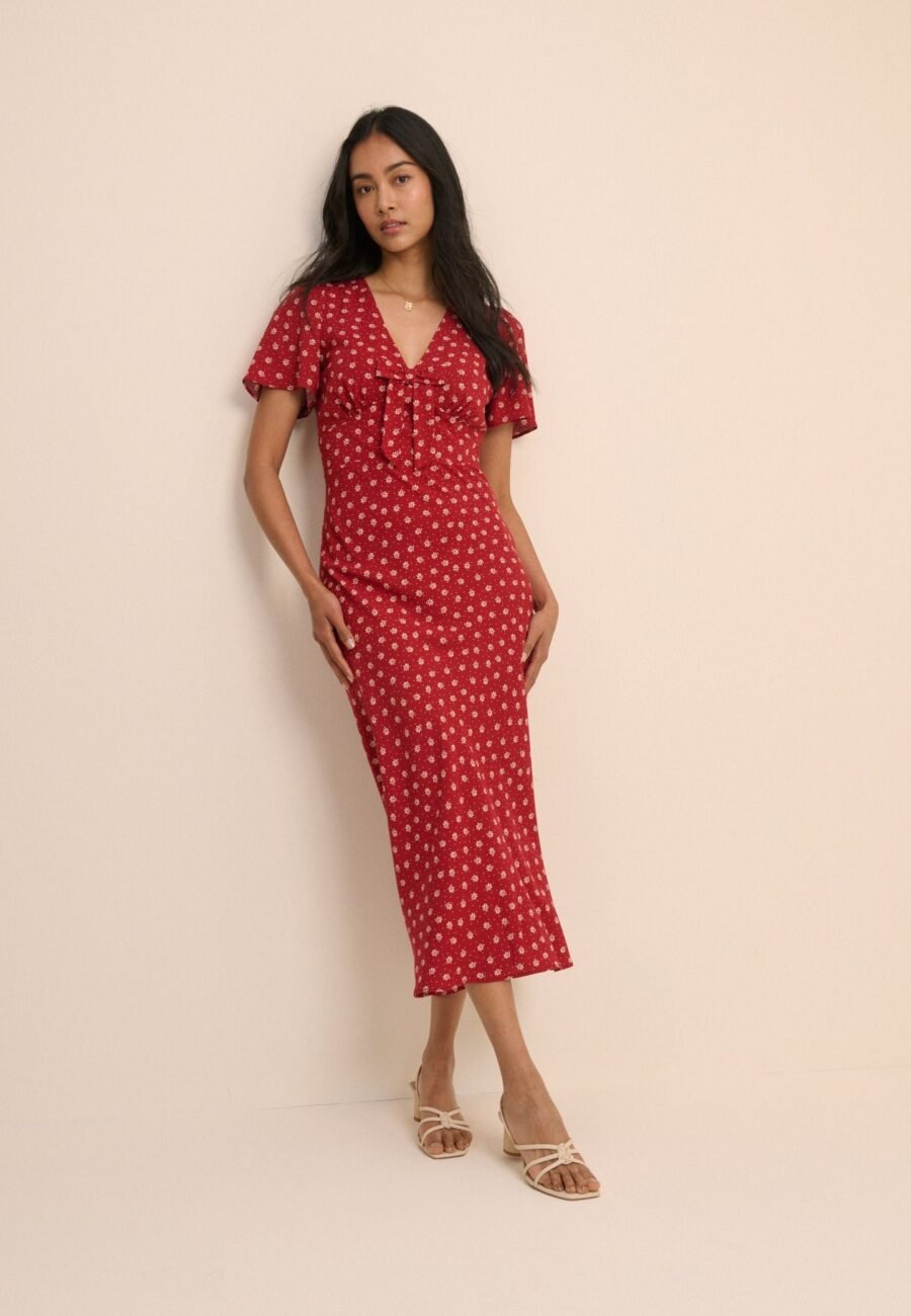 Red Ditsy Floral Faith Midi Dress