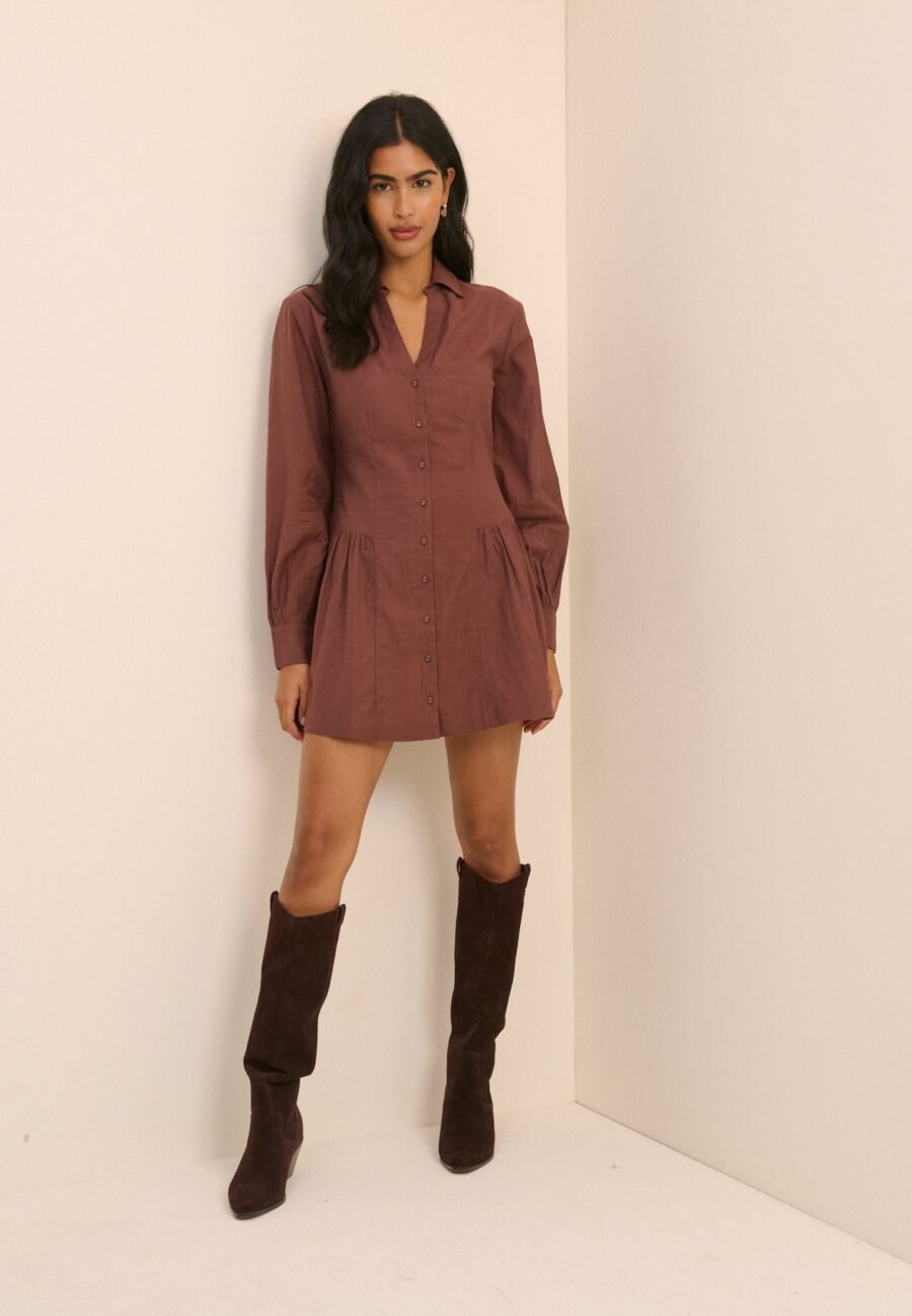 Brown Long Sleeve Roen Micro Mini Dress
