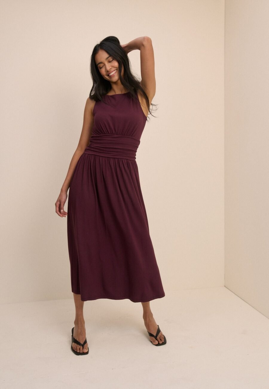 Plum Boat Neck Ayla Midi Dress