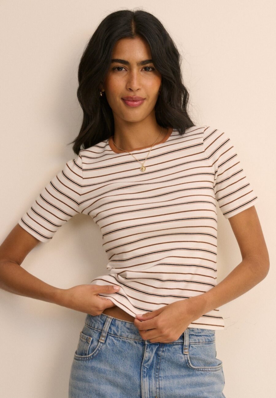 Brown and Cream Striped T-Shirt