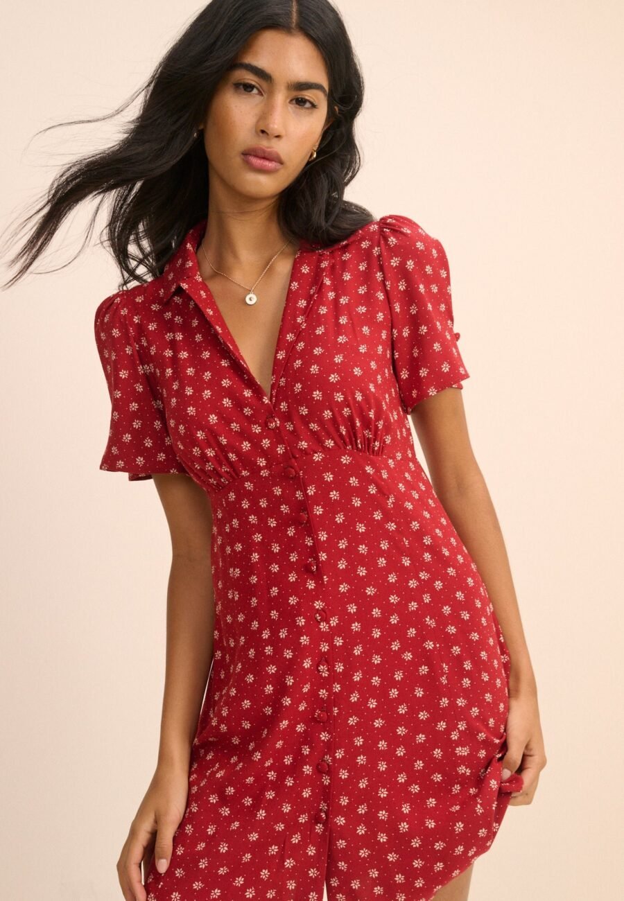 Red Floral Button Front Dulcie Mini Dress