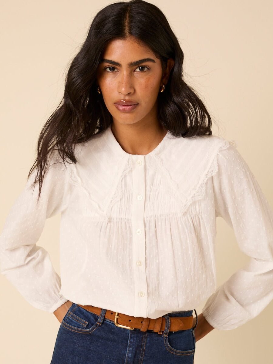 White Embroidered Peter Pan Collar Blouse