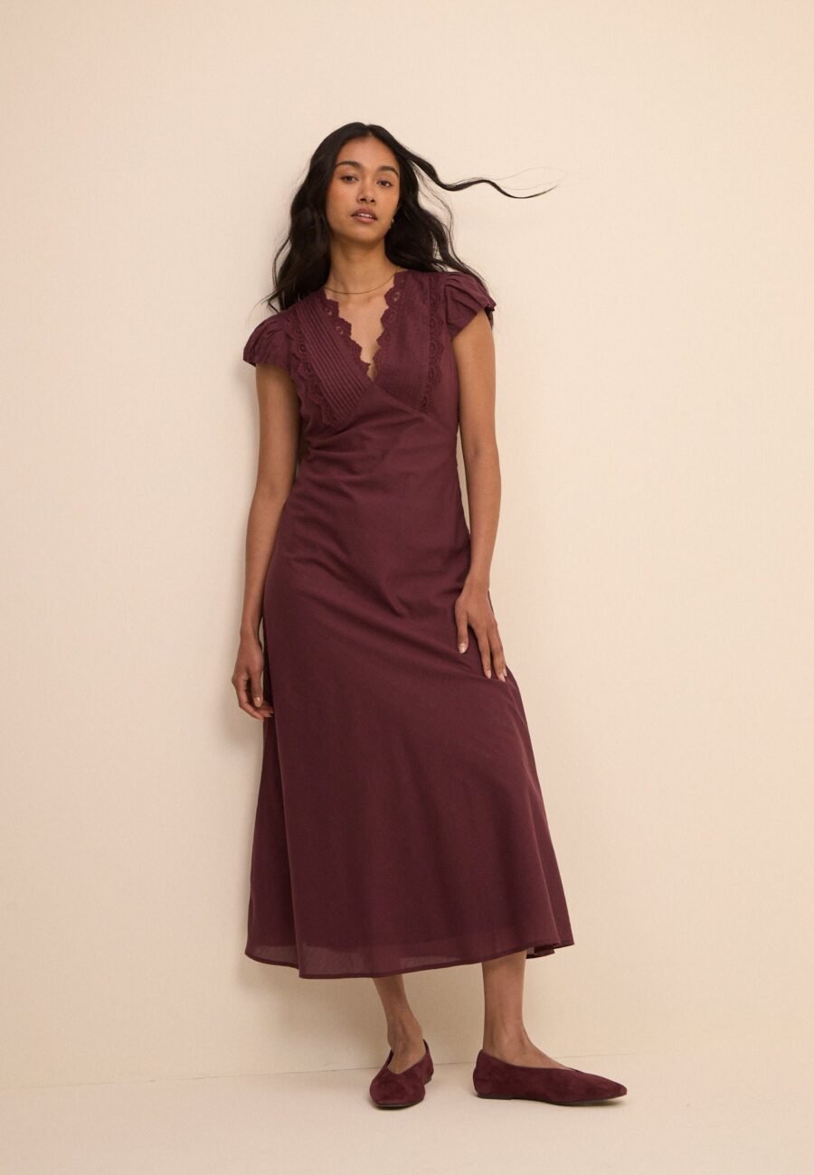 Burgundy Lace Trim Susie Midi Dress